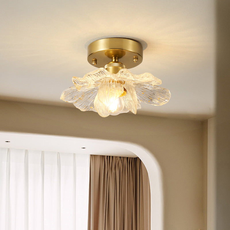 Traditional French Petal-Shaped 1-Light Semi-Flush Mount Ceiling Light for Living Room