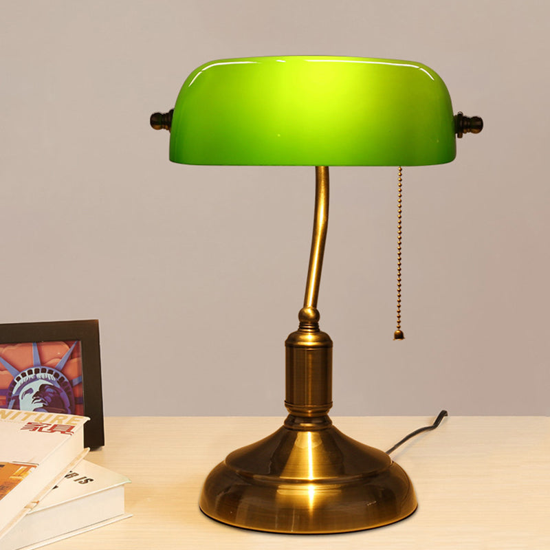 Traditional Vintage Glass Metal Pull Cord Switch 1-Light Bank Table Lamp for Bedroom | Rustic Desk Lighting Fixtures | Antique-Style Home Decor | Adjustable Brightness | Bedroom Nightstand Accent Lamp | Classic Design Table Lighting