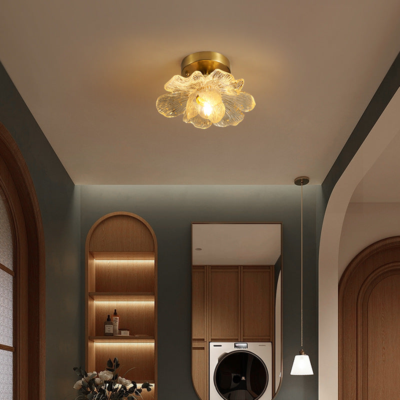 Traditional French Petal-Shaped 1-Light Semi-Flush Mount Ceiling Light for Living Room