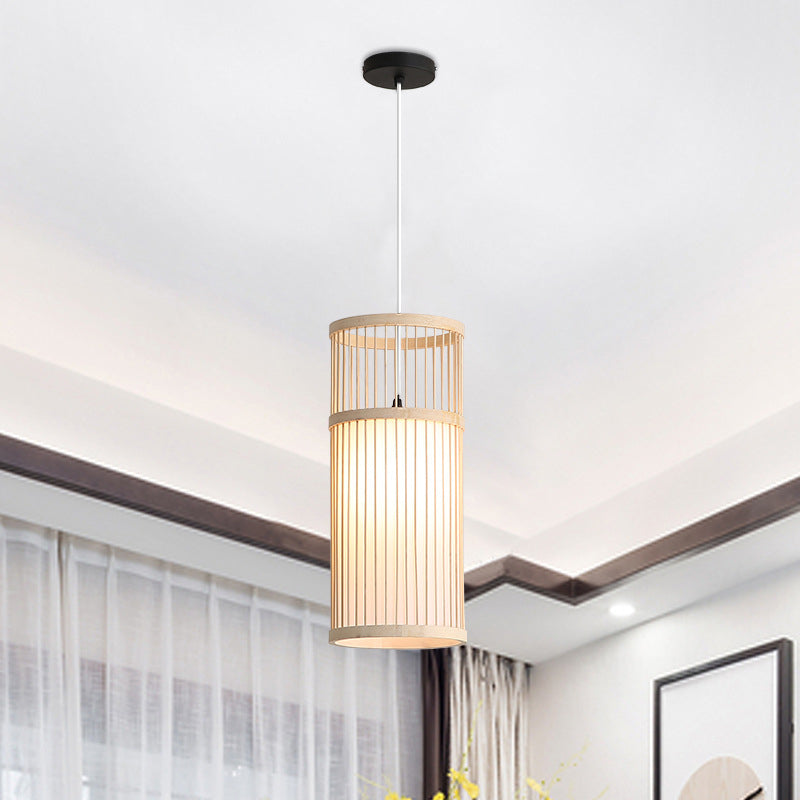 Japanese Zen Bamboo Weaving Lantern Pendant Light - 1-Light Hanging Fixture for Tranquil Spaces