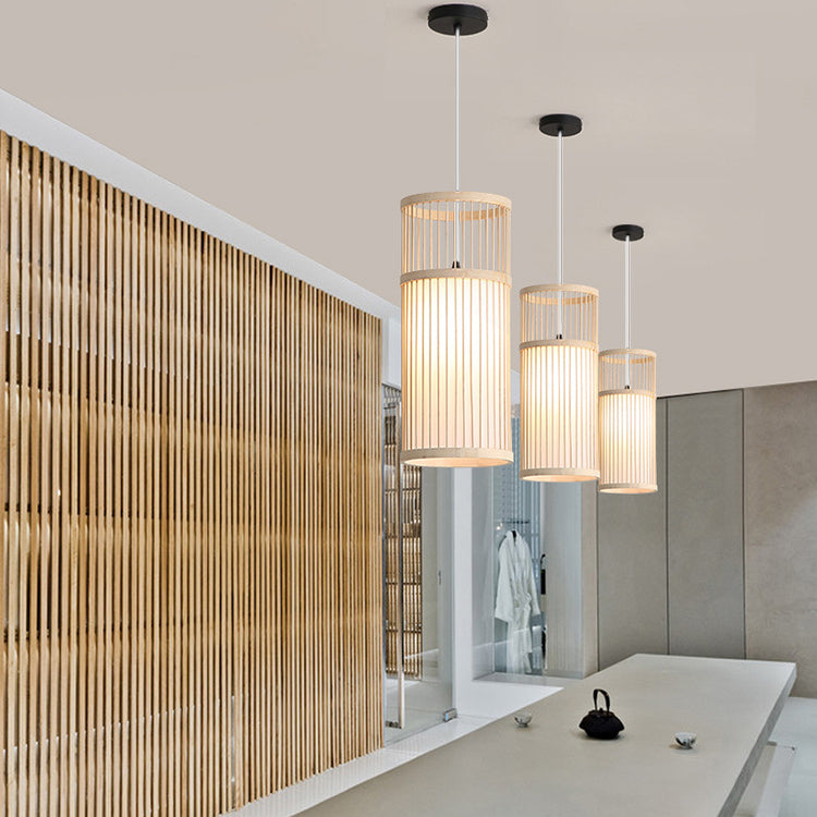 Japanese Zen Bamboo Weaving Lantern Pendant Light - 1-Light Hanging Fixture for Tranquil Spaces