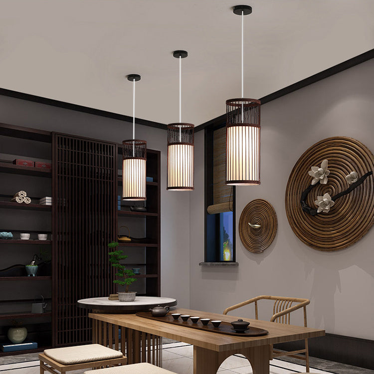 Japanese Zen Bamboo Weaving Lantern Pendant Light - 1-Light Hanging Fixture for Tranquil Spaces