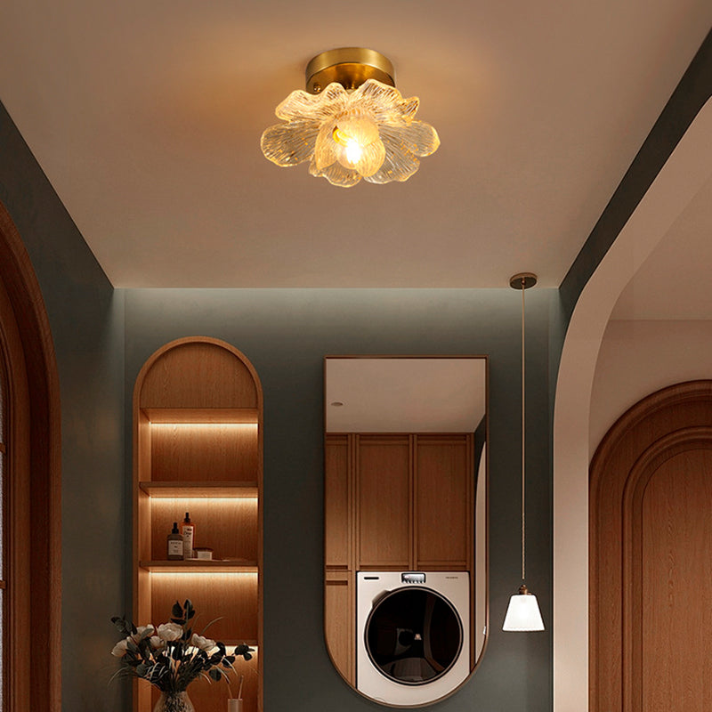 Traditional French Petal-Shaped 1-Light Semi-Flush Mount Ceiling Light for Living Room