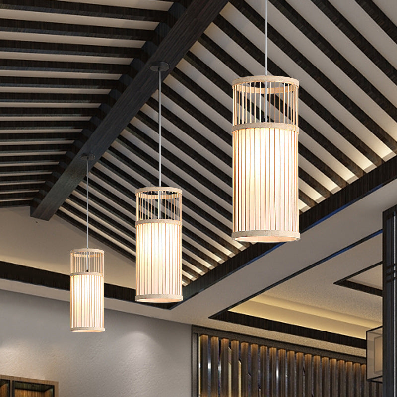 Japanese Zen Bamboo Weaving Lantern Pendant Light - 1-Light Hanging Fixture for Tranquil Spaces