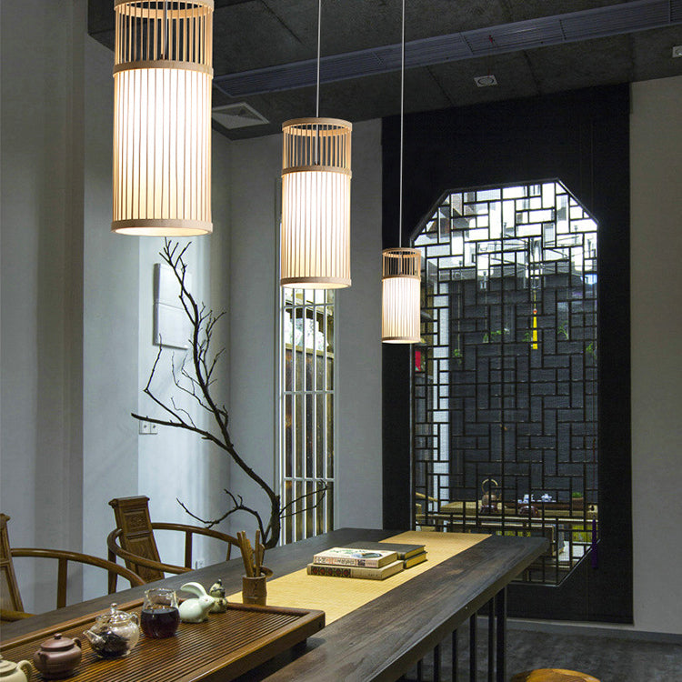 Japanese Zen Bamboo Weaving Lantern Pendant Light - 1-Light Hanging Fixture for Tranquil Spaces