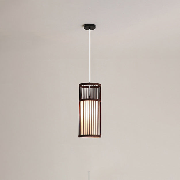 Japanese Zen Bamboo Weaving Lantern Pendant Light - 1-Light Hanging Fixture for Tranquil Spaces
