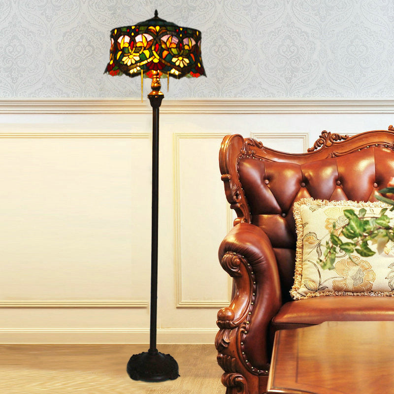 Tiffany Lily Stained Glass Yurt 2-Light Floor Lamp for Study