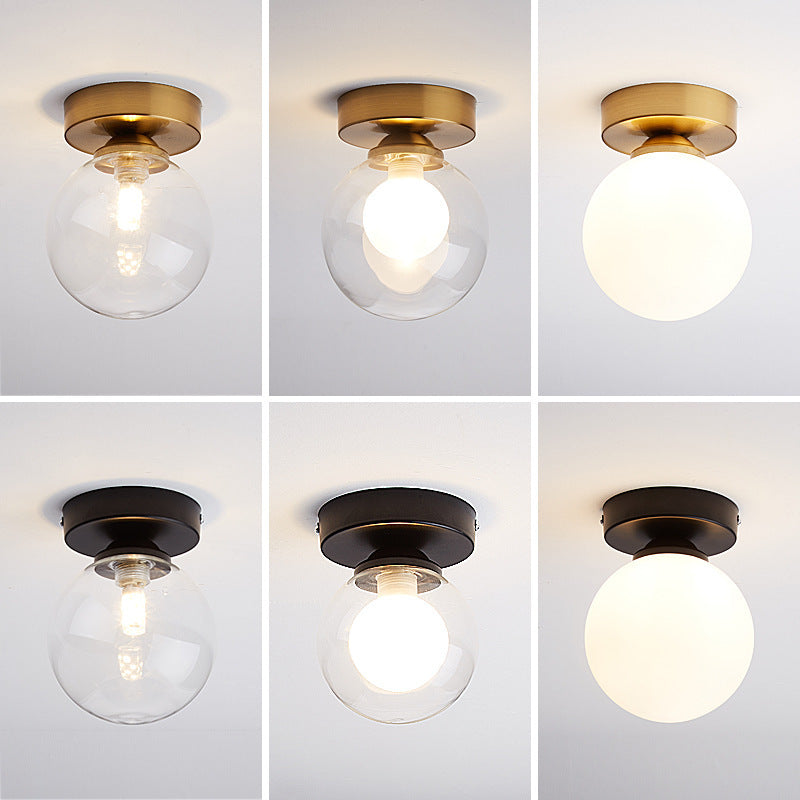 Modern Minimalist Glass Round Ball Semi-Flush Mount Ceiling Light for Hallway