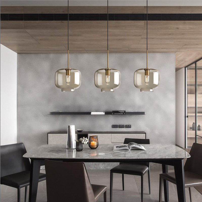 Contemporary Nordic Iron Glass Pendant Light - Round Geometric 1-Light Fixture for Living Room & Bedroom