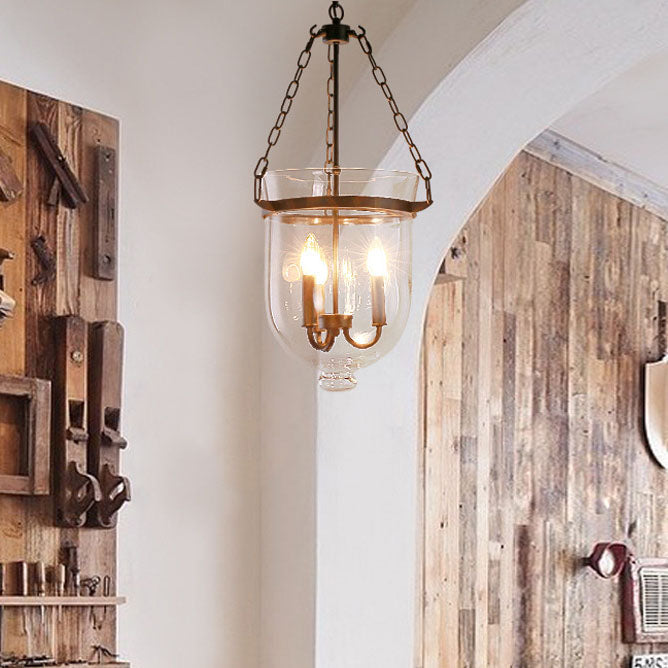 Rustic Round Glass Bucket Iron Candelabra 3-Light Chandelier for Living Room