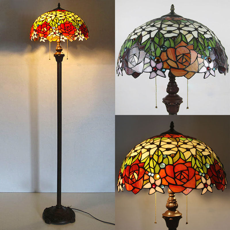 Tiffany Style Stained Glass Rose Floor Lamp - 2-Light Bedroom Decor