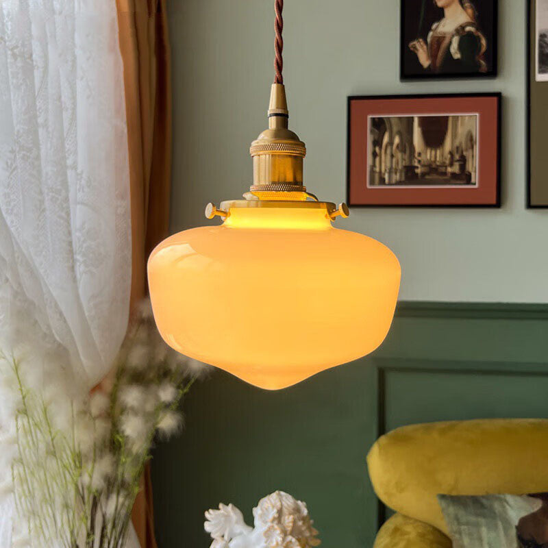 Nordic Vintage Brass Glass Pendant Light - 1-Light Hanging Lamp for Home Decor