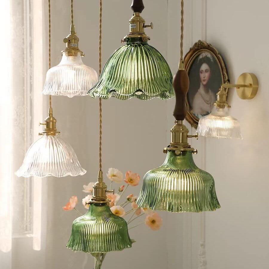 Nordic Minimalist Copper Glass Pendant Light - 1-Light Walnut Flower Design