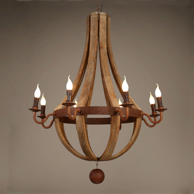 Rustic Round Branch Candle Holder Chandelier - 5/6/8 Light Wooden Iron Decor for Living Room