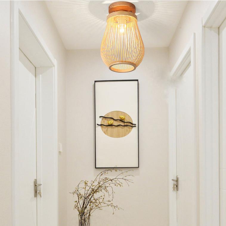 Modern Minimalist Bamboo Weaving Ceiling Lamp - Flush Mount Light Fixture