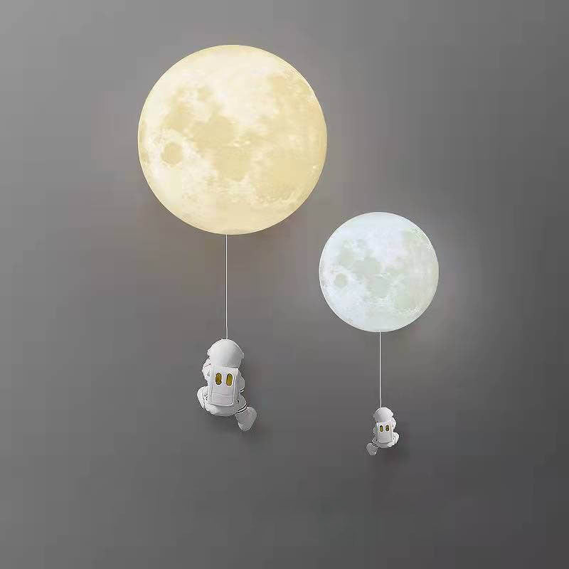 Contemporary 3D Printed Moon Shade Resin Astronaut 1-Light Wall Sconce Lamp for Bedroom, Unique Astronaut Decor, Modern Space-Themed Lighting, Ideal for Kids Room, Nursery Decor, Cosmic Wall Light, Artistic Home Lighting Fixture, Ambient Night Light for S