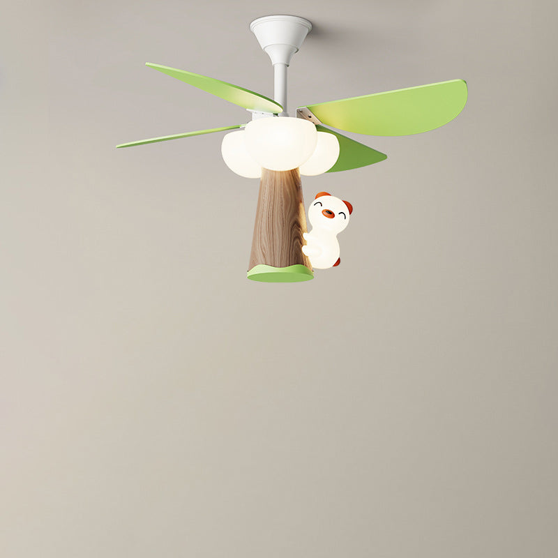 Contemporary Kids PVC Iron Wood Tree Bear LED Ceiling Fan Light