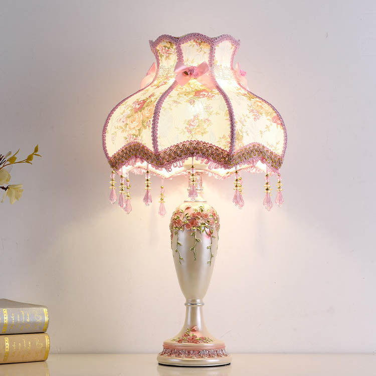 European Romantic Fabric Tassel Table Lamp - 1-Light Elegance for Home Décor