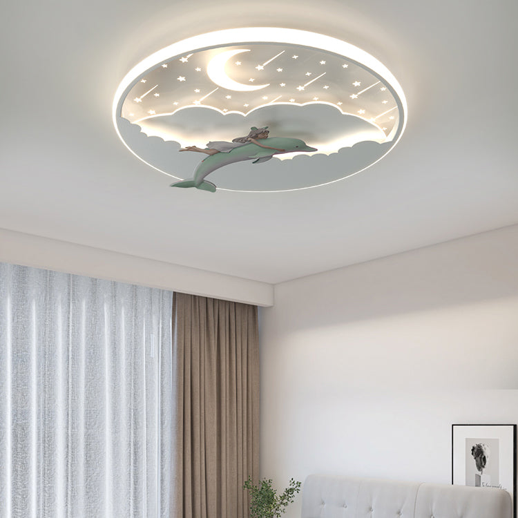 Modern Art Deco Dolphin Round LED Flush Mount Ceiling Light for Living Room