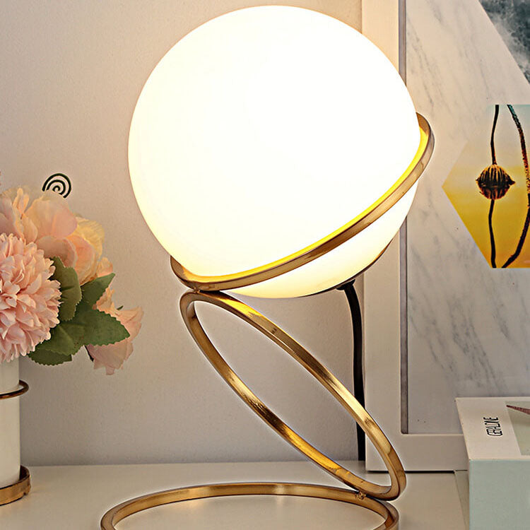 Modern Minimalist Spiral Circle Base Iron Glass Ball 1-Light Table Lamp for Living Room Bedroom Decorative Lighting Contemporary Home Decor Unique Design Stylish Nightstand Lamp Desk Lamp Warm Ambient Light for Modern Interior