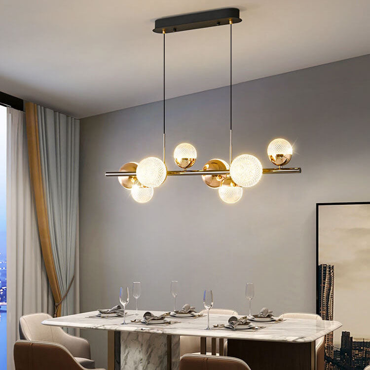 Modern Luxury Acrylic Spherical LED Island Chandelier with Iron Rods