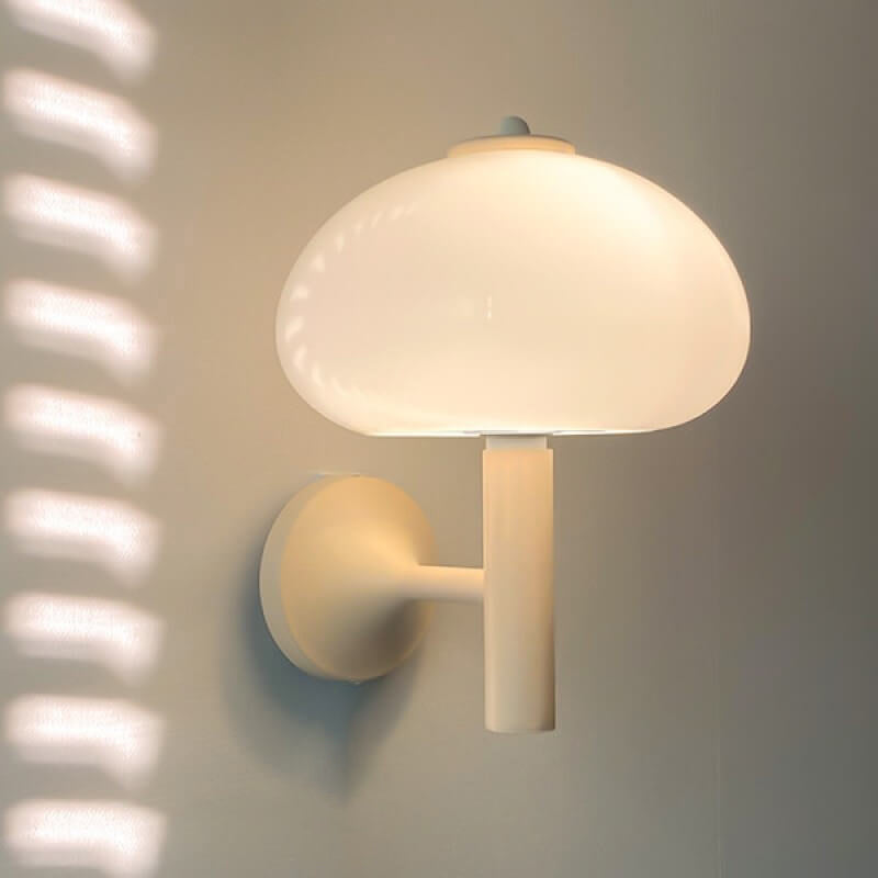 Contemporary Nordic White Glass Dome Wall Sconce - 1-Light Mushroom Lamp for Bedroom