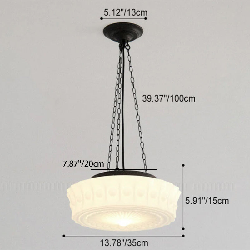 Traditional French Iron Glass Striped Round Drum LED Ceiling Light for Living Room & Bedroom