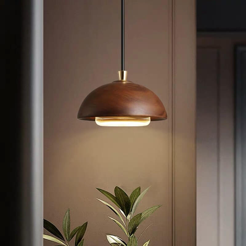Nordic Minimalist Solid Wood Dome Glass LED Pendant Light