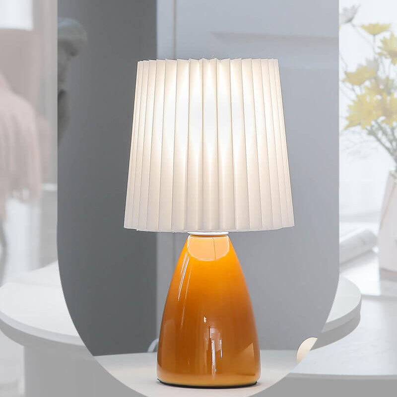 Nordic Vintage Pleated Shade Glass Base Table Lamp - 1-Light Home Accent