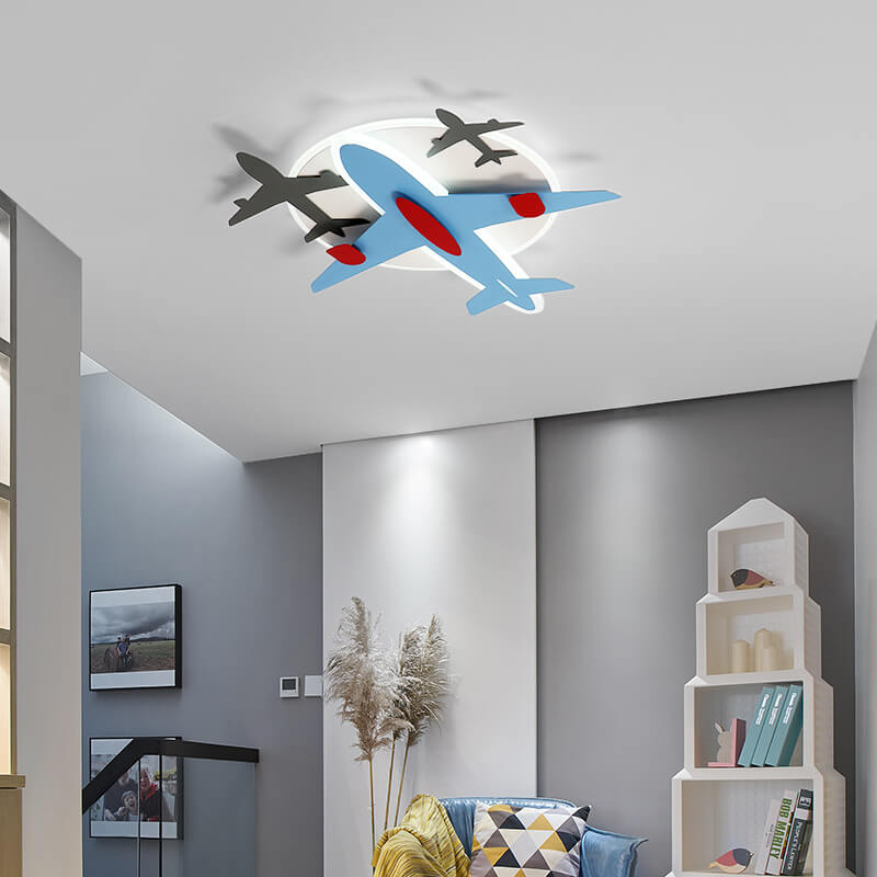 Contemporary Aircraft Shape Flush Mount Ceiling Light for Kids, Creative Iron Acrylic Aluminum LED Cartoon Design, Modern Children's Room Lighting Fixture, Stylish Aviation-Themed Light for Nursery and Playroom, Energy-Efficient Kids Ceiling Lamp, Unique