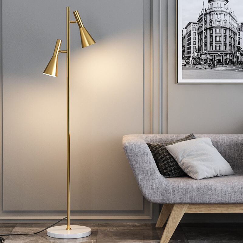 Modern Minimalist Marble Iron Horn Shade Rotatable 2-Light Floor Lamp for Living Room & Bedroom