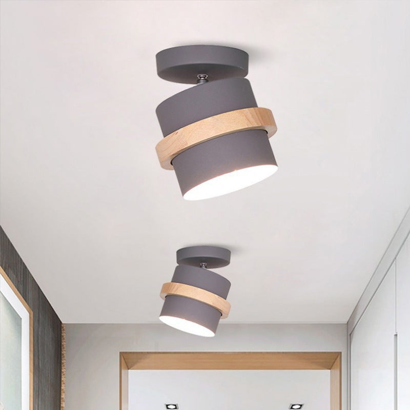 Contemporary Nordic Iron & Wood Semi-Flush Mount Ceiling Light for Hallway