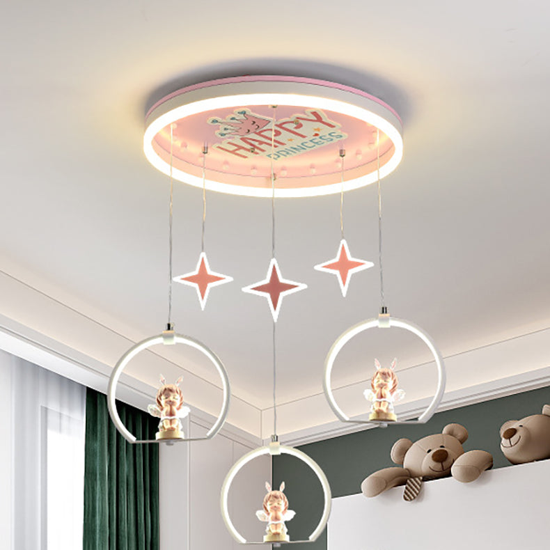Contemporary Cartoon Princess Elsa Acrylic Round Shade LED Flush Mount Ceiling Light for Kids Bedroom, Frozen Themed Lighting, Decorative Fixture, Cute Ceiling Lamp, LED Light for Girls Room, Stylish Nursery Decor, Childrens Room Illumination, Magical Bed