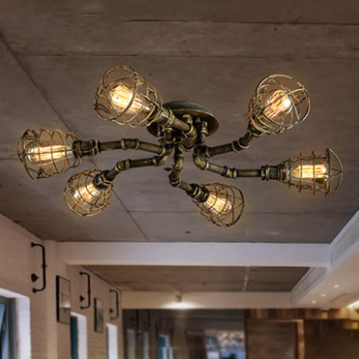 Industrial Vintage Iron Flush Mount Ceiling Light - 4/6/8 Lights