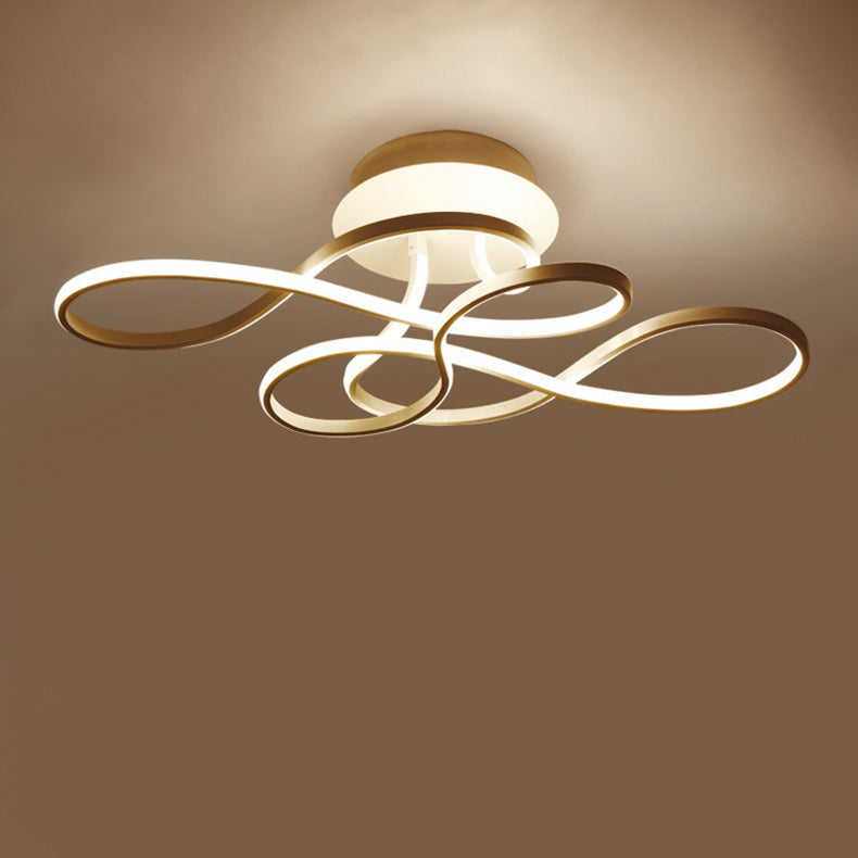 Modern Transitional Irregular Strip Aluminum Acrylic LED Semi-Flush Mount Ceiling Light for Living Room