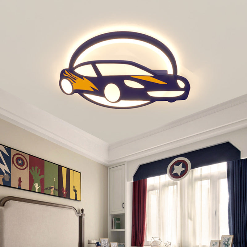 Contemporary Creative Iron Acrylic Cartoon Sports Car LED Kids Flush Mount Ceiling Light Bedroom Lighting Playroom Decor Childrens Room Ceiling Fixture Bright Colorful Design Energy Efficient Lighting Kids Room Ceiling Light Fixture Fun Sports Car Theme A