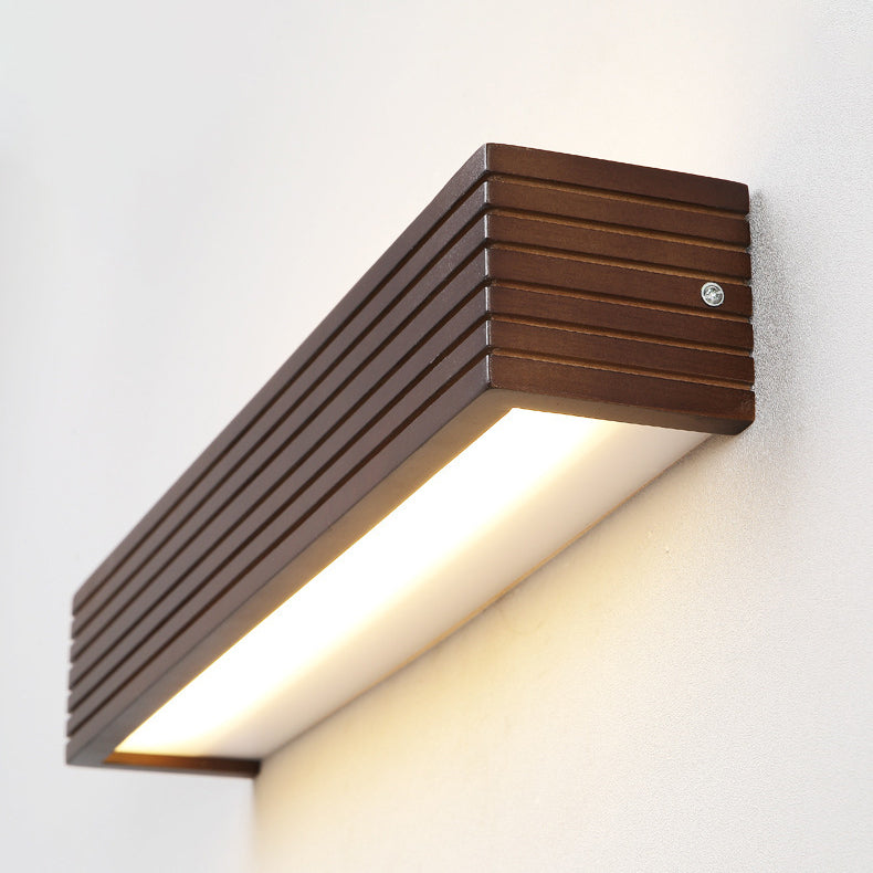 Traditional Chinese Striped Wood LED Vanity Mirror Sconce Lamp for Bathroom