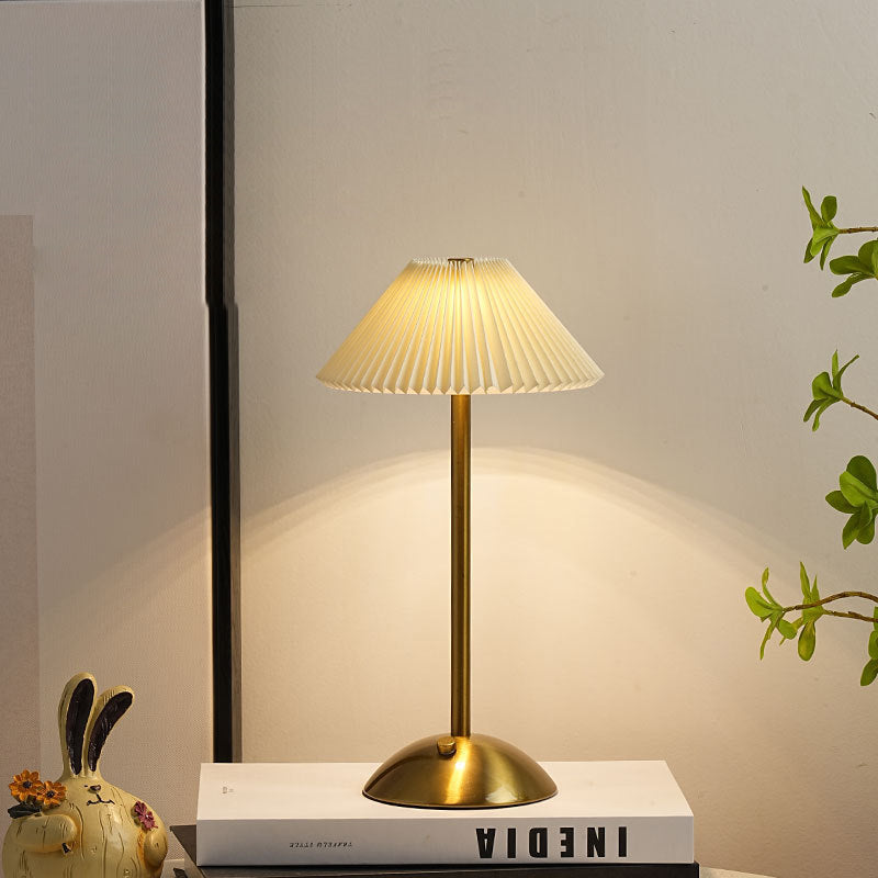 Contemporary Scandinavian Rechargeable Conic Pleated Table Lamp for Bedside