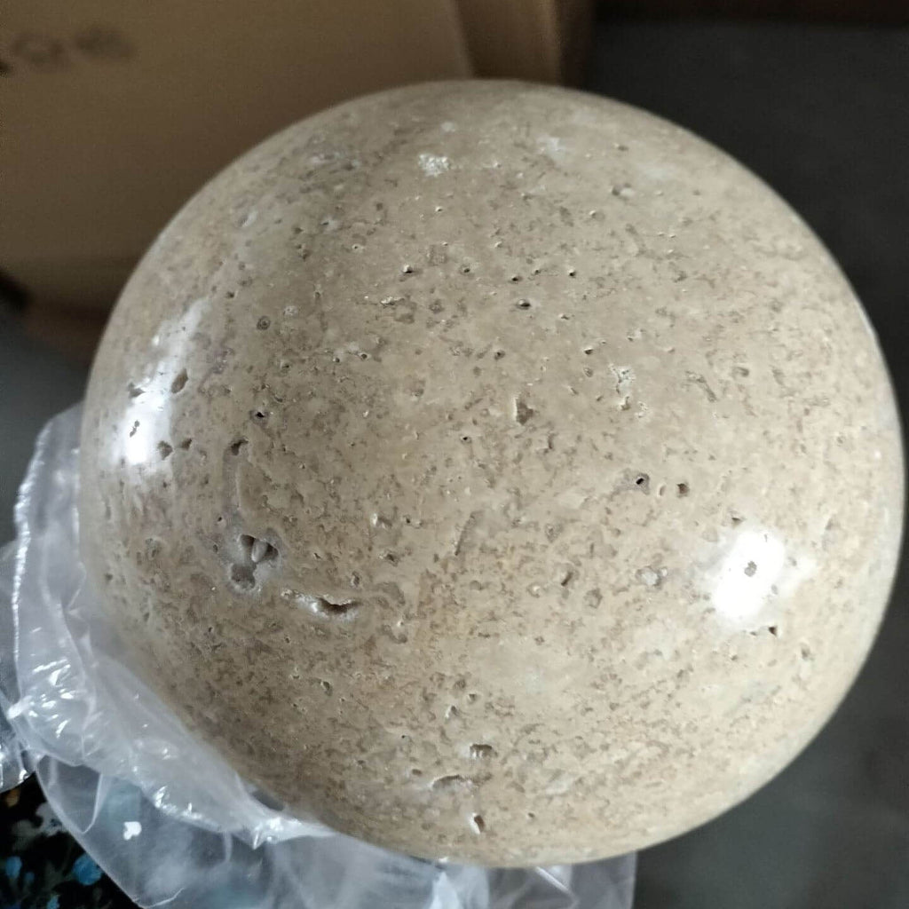 Traditional Japanese Wabi-Sabi Round Yellow Travertine LED Wall Sconce for Hallway