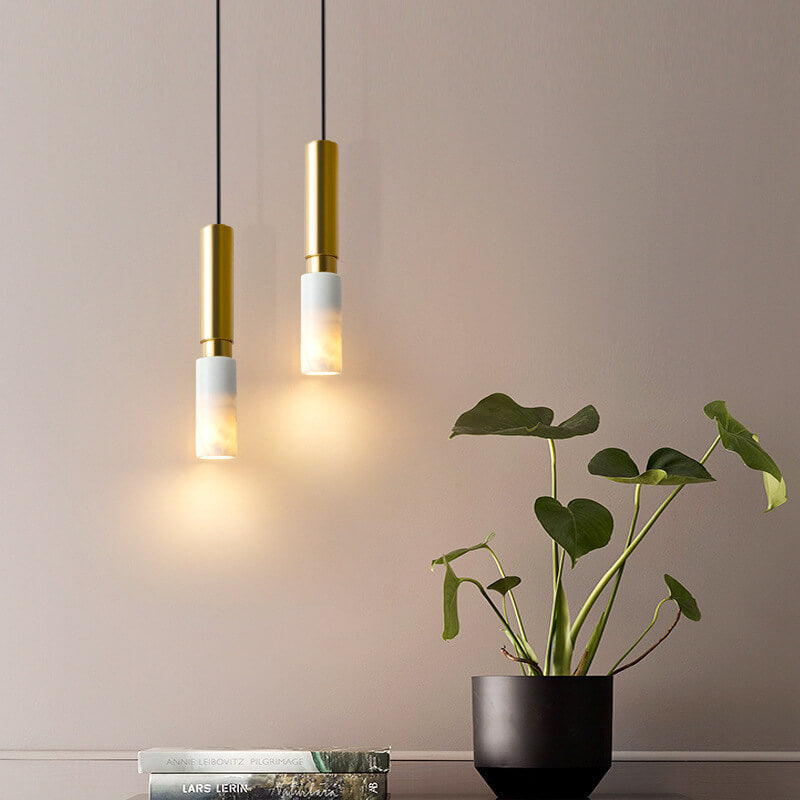 Contemporary Nordic Marble Terrazzo Pendant Light - Modern 1-Light Metal Fixture for Living Room