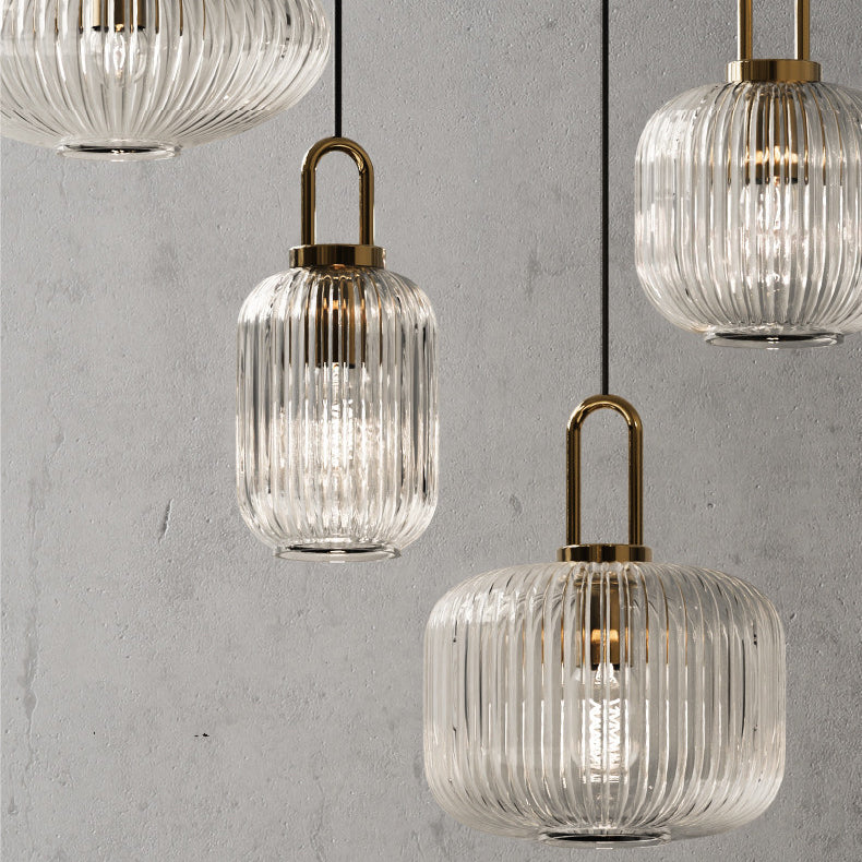 Contemporary Nordic Oval Pumpkin Pendant Light - Striped Glass & Stainless Steel 1-Light for Living Room
