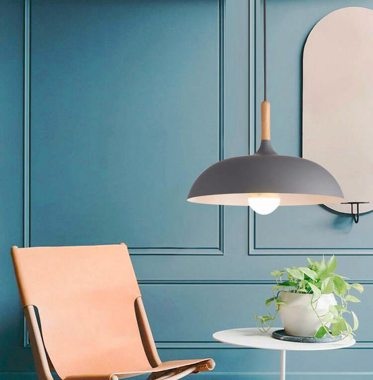 Modern Metal Wood Dome Pendant Light - 1-Light Fixture