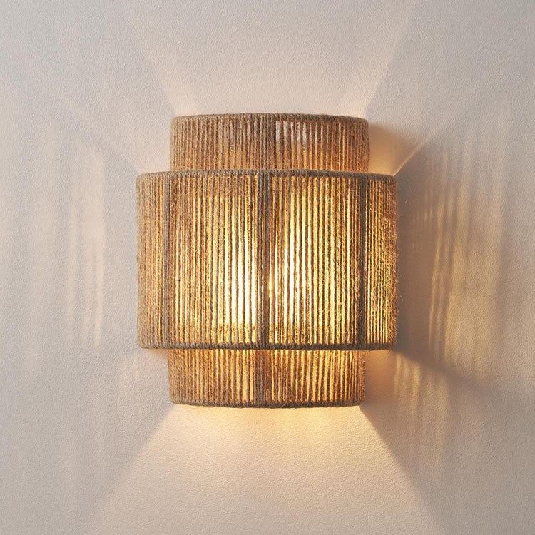 Traditional Japanese Rope Woven Curved Wall Sconce Lamp for Living Room