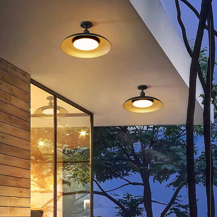 Contemporary Scandinavian Carbonized Steel Waterproof Semi-Flush Mount Light for Outdoor Patio