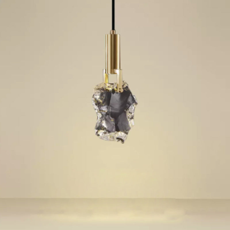 Modern Luxury Copper Irregular Crystal LED Pendant Light for Living Room