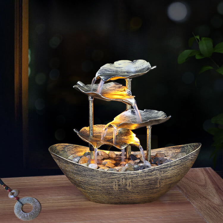 Lotus Leaf Yuanbao Flowing Fountain LED Table Lamp - Elegant Decorative Light for Home & Office, Water Fountain Night Light with Soothing Ambiance
