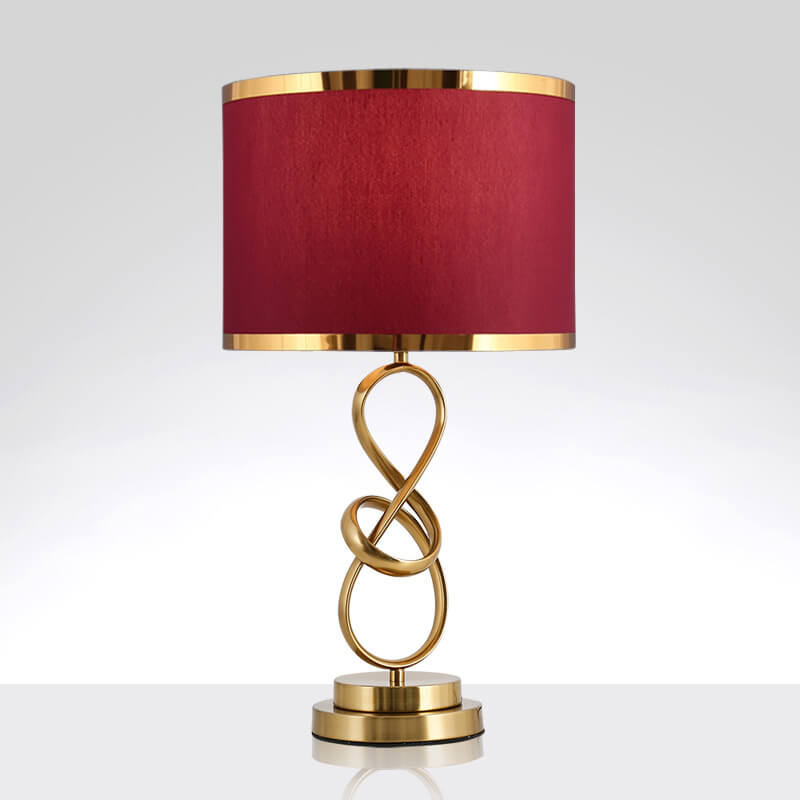 Modern Luxury Red Fabric Iron Knot Ring 1-Light Table Lamp for Bedroom, Contemporary Decor, Elegant Nightstand Lighting, Stylish Home Accent, Unique Design Table Lamp, Bedroom Lighting Fixture, Modern Table Lamp with Red Shade, Iron and Fabric Combination