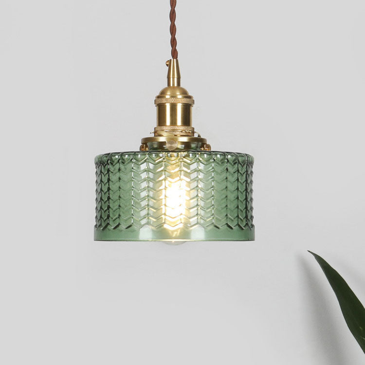 Traditional Japanese Brass Glass Pendant Light for Living Room