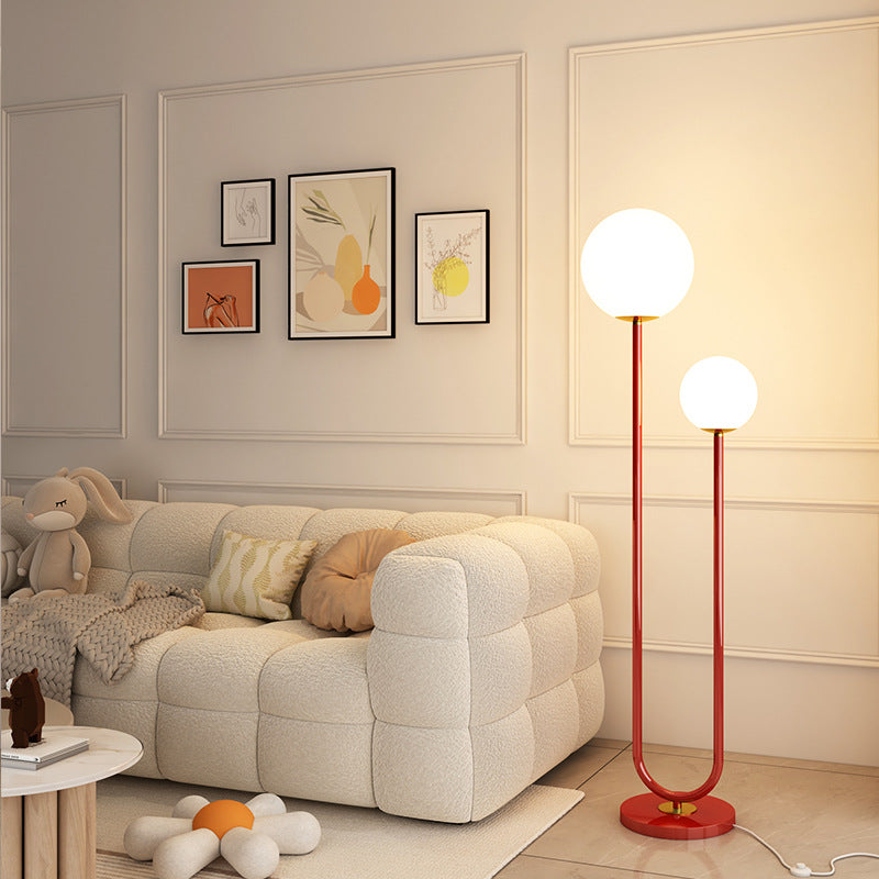 Modern Minimalist 2-Light Round Ball Iron Glass Floor Lamp for Bedroom
