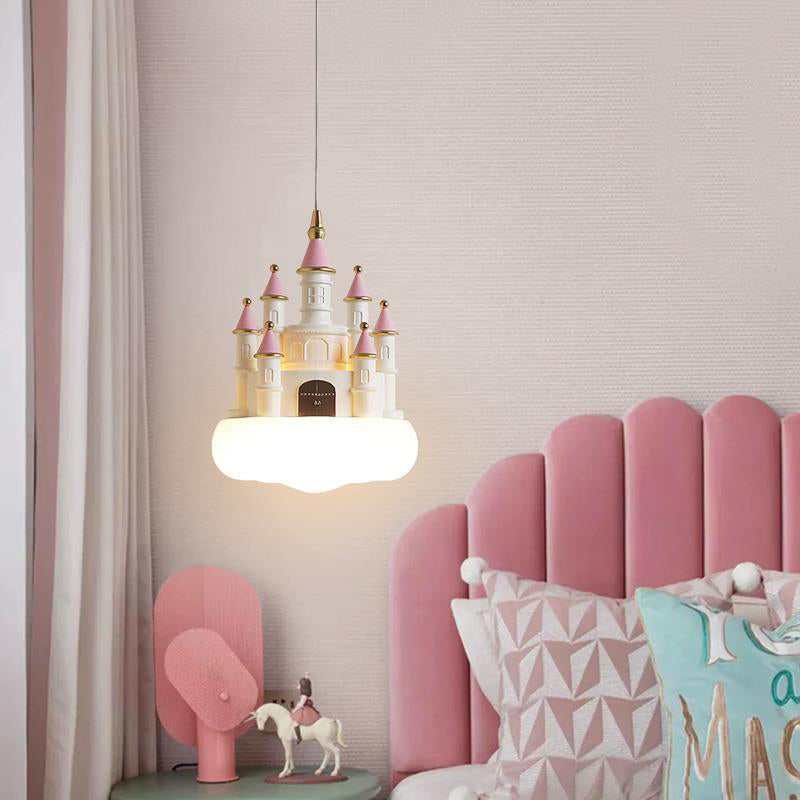 Contemporary Nordic Kids Resin PVC PE Castle 1-Light Pendant Light for Bedroom, Children's Room Lighting, Playroom Decorative Lamp, Nordic Style Ceiling Lamp, Creative Kids Castle Pendant Fixture, Colorful Bedroom Lighting for Boys and Girls, Stylish Home